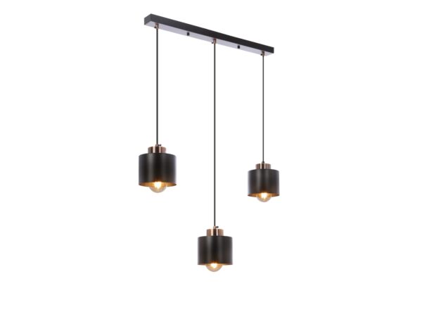 Lampa wisząca Elerio trzy czarne cylindryczne klosze na listwie