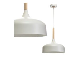 Miniaturka 4 - Biała lampa wisząca Eletina z drewnianym detalem na białym tle