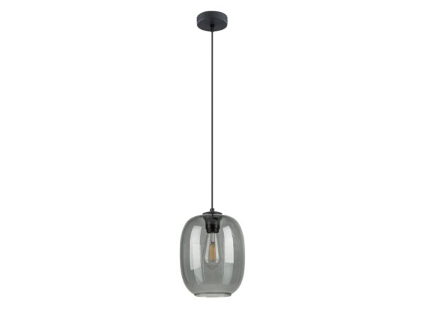 Lampa wisząca Elio grafitowa z pojedynczym szklanym kloszem, ujęcie na białym tle