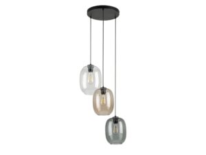 Miniaturka 1 - Potrójna lampa wisząca Elio Mix z trzema barwnymi szklanymi kloszami, drugie ujęcie