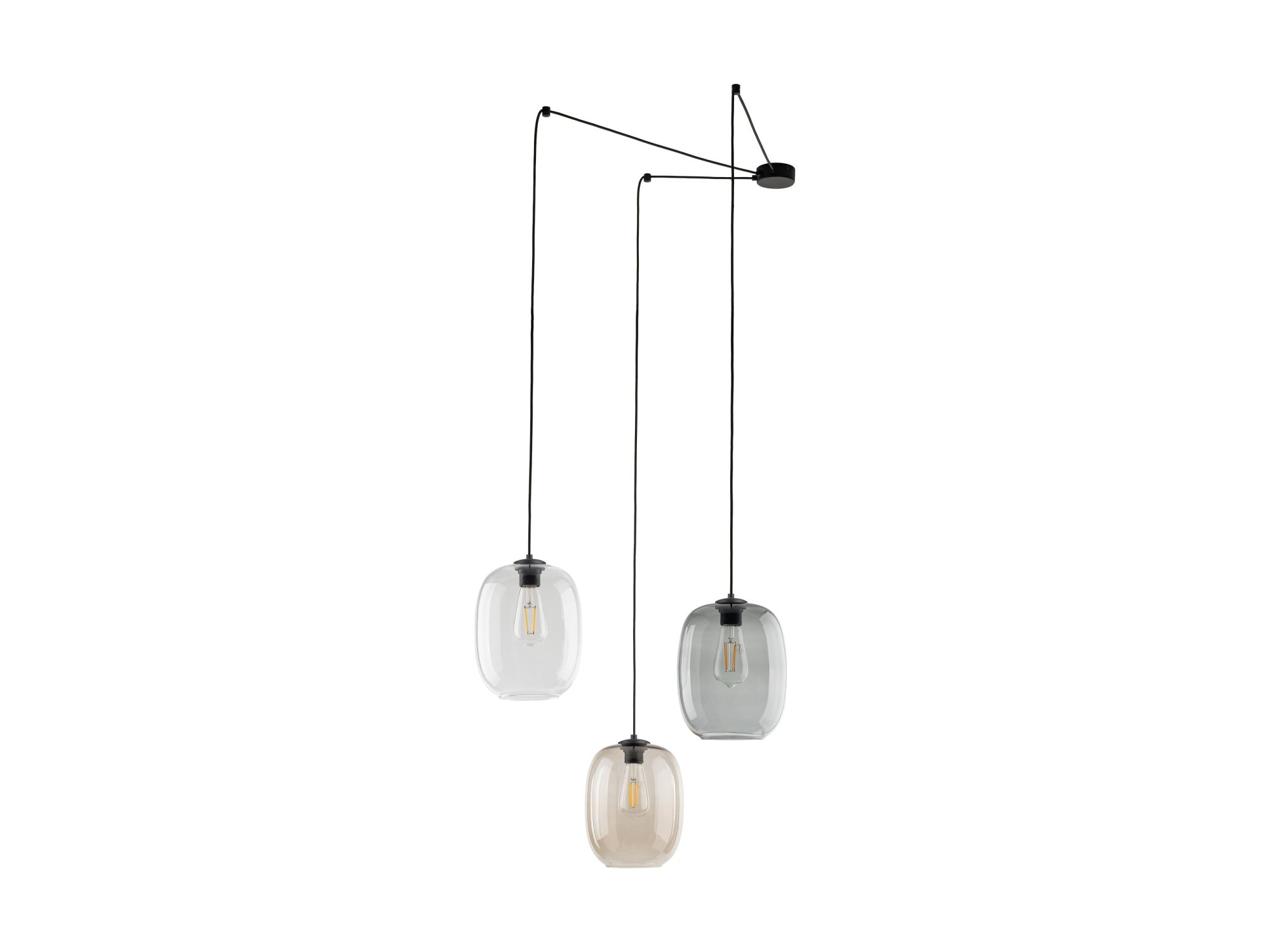Lampa wisząca Elio Mix 3-punktowa, rysunek producenta i układ kloszy