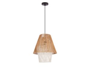 Miniaturka 2 - Lampa wisząca Elirano 40 cm z plecionym beżowo-białym abażurem