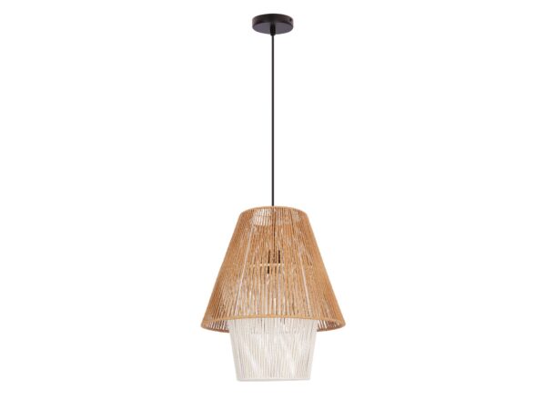 Lampa wisząca Elirano 40 cm z plecionym beżowo-białym abażurem