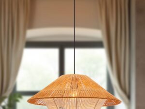 Miniaturka 1 - Lampa wisząca Elirano 50 cm z beżowym abażurem w aranżacji