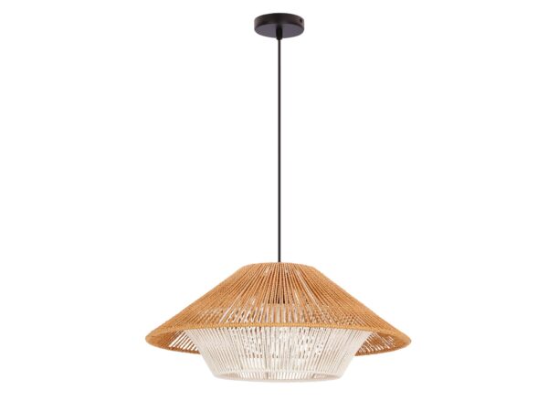 Lampa wisząca Elirano 50 cm z plecionym abażurem i czarnym zawiesiem