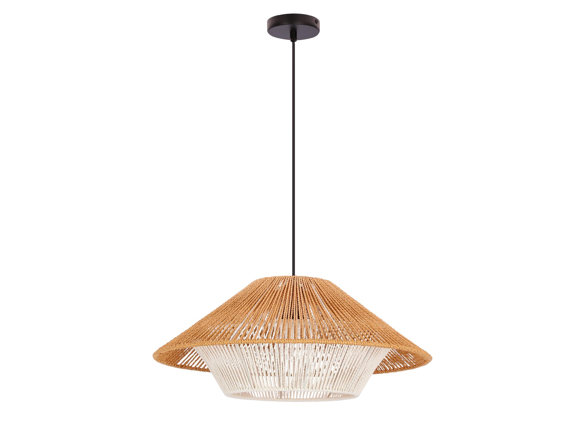 Lampa wisząca Elirano 50 cm z plecionym beżowo-białym abażurem