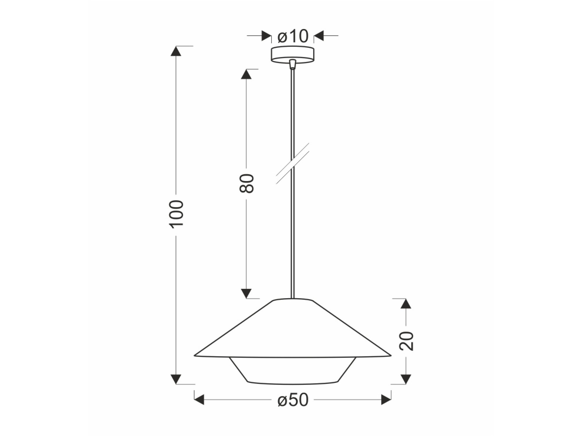 Rysunek wymiarowy lampy Elirano ze sznurkowym abażurem 50 cm