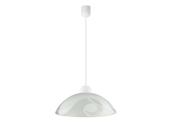 Lampa wisząca Elirio z białym szklanym kloszem i dekoracyjnym piaskowanym wzorem