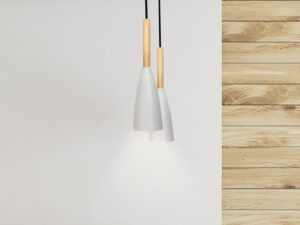 Miniaturka 3 - Białe lampy wiszące Elisona z drewnianym detalem w aranżacji wnętrza