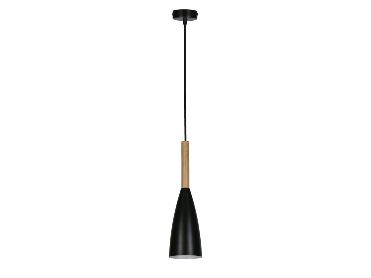 Lampa wisząca Elisona metalowa z drewnianym detalem E27