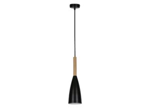 Miniaturka 7 - Czarna lampa wisząca Elisona z drewnianym elementem i stożkowym metalowym kloszem