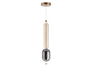 Miniaturka 1 - Lampa wisząca Elitora z długim bursztynowym i przydymionym kloszem