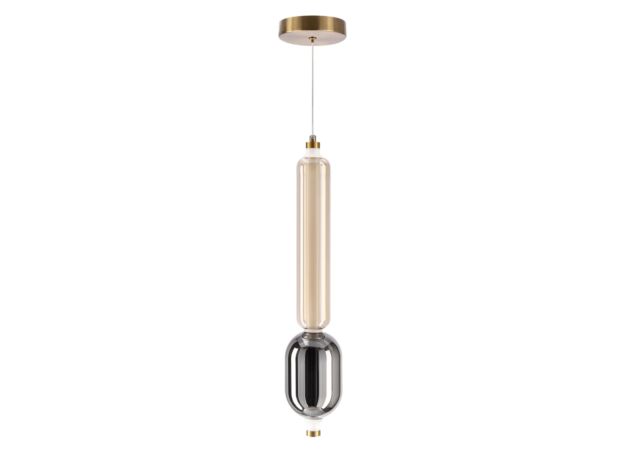 Lampa wisząca Elitora z długim bursztynowym i przydymionym kloszem