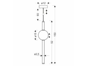Miniaturka 2 - Lampa wisząca Elitora rysunek wymiarów 150 cm i kuli 15 cm