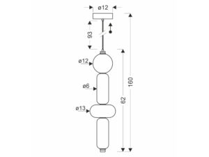 Miniaturka 2 - Lampa wisząca Elitora rysunek wymiarowy wysokość 160 cm i szerokość 13 cm