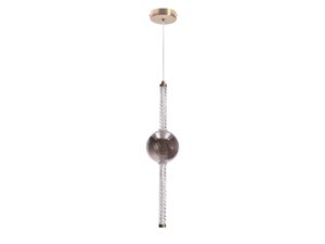 Miniaturka 3 - Lampa wisząca Elitora złota pionowa tuba LED i przydymiona szklana kula