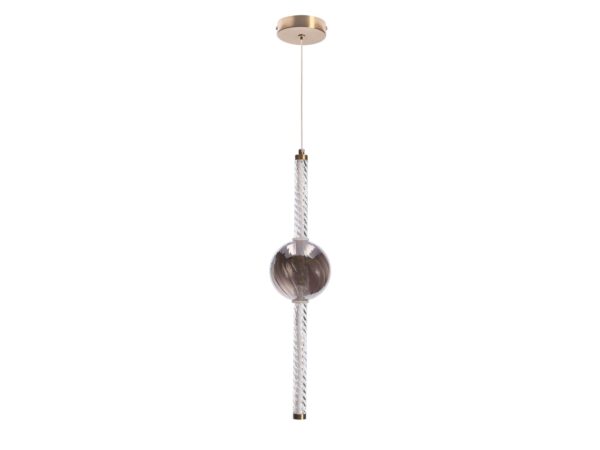 Lampa wisząca Elitora złota pionowa tuba LED i przydymiona szklana kula