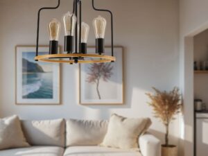 Miniaturka 1 - Lampa wisząca Elomio z czarną obręczą w aranżacji wnętrza
