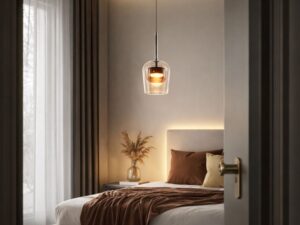 Miniaturka 6 - Brązowa lampa wisząca Elovira w aranżacji sypialni