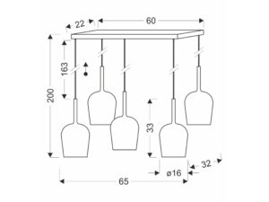 Miniaturka 4 - Lampa wisząca Elovira pięć kloszy rysunek wymiarów zawieszenia