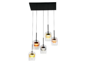 Miniaturka 5 - Lampa wisząca Elovira pięciopunktowa z kolorowymi szklanymi kloszami