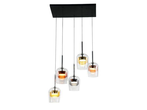 Lampa wisząca Elovira pięciopunktowa z kolorowymi szklanymi kloszami