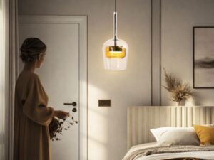 Miniaturka 7 - Żółta lampa wisząca Elovira w sypialni