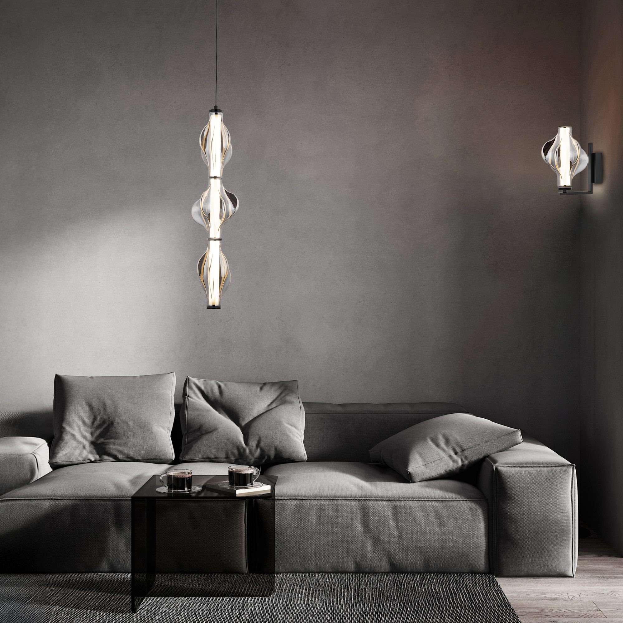 Czarna lampa wisząca Elva LED 22 W w aranżacji