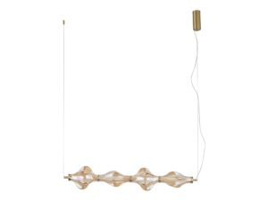 Miniaturka 1 - Lampa wisząca Elva LED 30 W z bursztynowymi szklanymi detalami i mosiężnym zawieszeniem