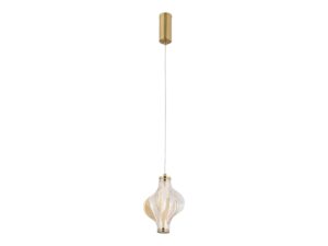 Miniaturka 3 - Lampa wisząca Elva mosiądz LED 8 W z jednym bursztynowym kloszem