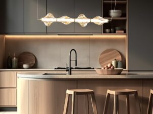 Miniaturka 3 - Mosiężna lampa wisząca Elva LED nad wyspą kuchenną