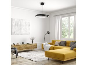 Miniaturka 3 - Czarna lampa Elvileta ze spiralnym pierścieniem nad żółtym narożnikiem