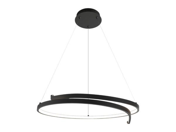 Czarna lampa wisząca Elvileta LED 35 W z otwartą spiralną obręczą na białym tle