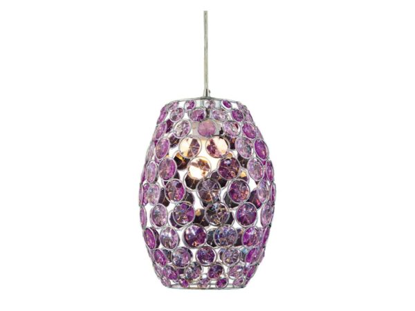 Lampa wisząca Elvinira z fioletowymi kryształkami w metalowym ażurowym kloszu