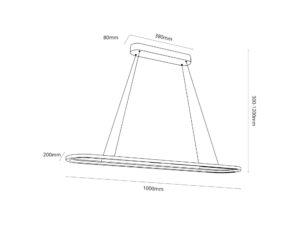 Miniaturka 6 - Rysunek wymiarowy czarnej lampy wiszącej Emadena CCT