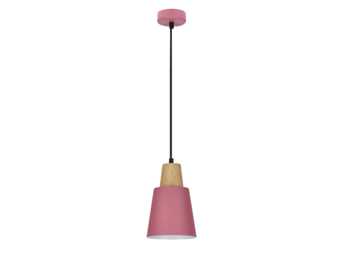 Lampa wisząca Emadio różowa 13 cm z drewnianym detalem