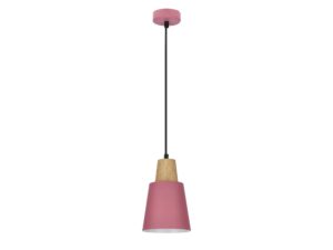 Miniaturka 3 - Lampa wisząca Emadio różowa 13 cm z drewnianym detalem