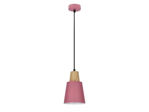 Lampa wisząca Emadio różowa 13 cm z drewnianym detalem