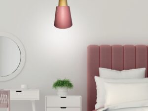 Miniaturka 1 - Różowa lampa wisząca Emadio w jasnej sypialni