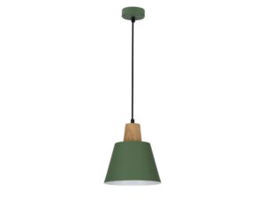 Miniaturka 3 - Lampa wisząca Emadio zielona 19 cm z drewnianym detalem