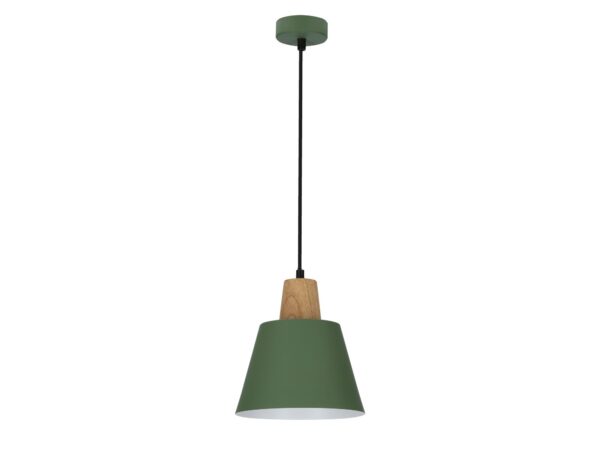Lampa wisząca Emadio zielona 19 cm z drewnianym detalem
