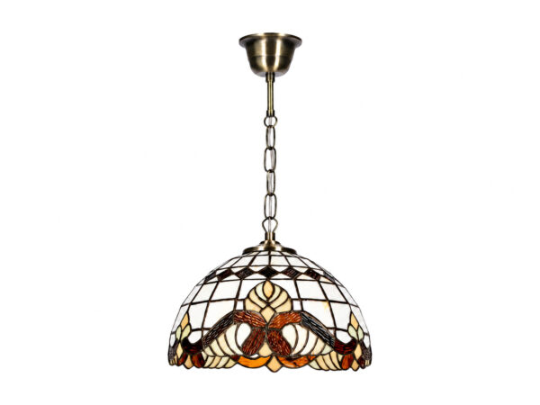 Lampa wisząca Emadona patyna z ozdobnym szklanym kloszem witrażowym