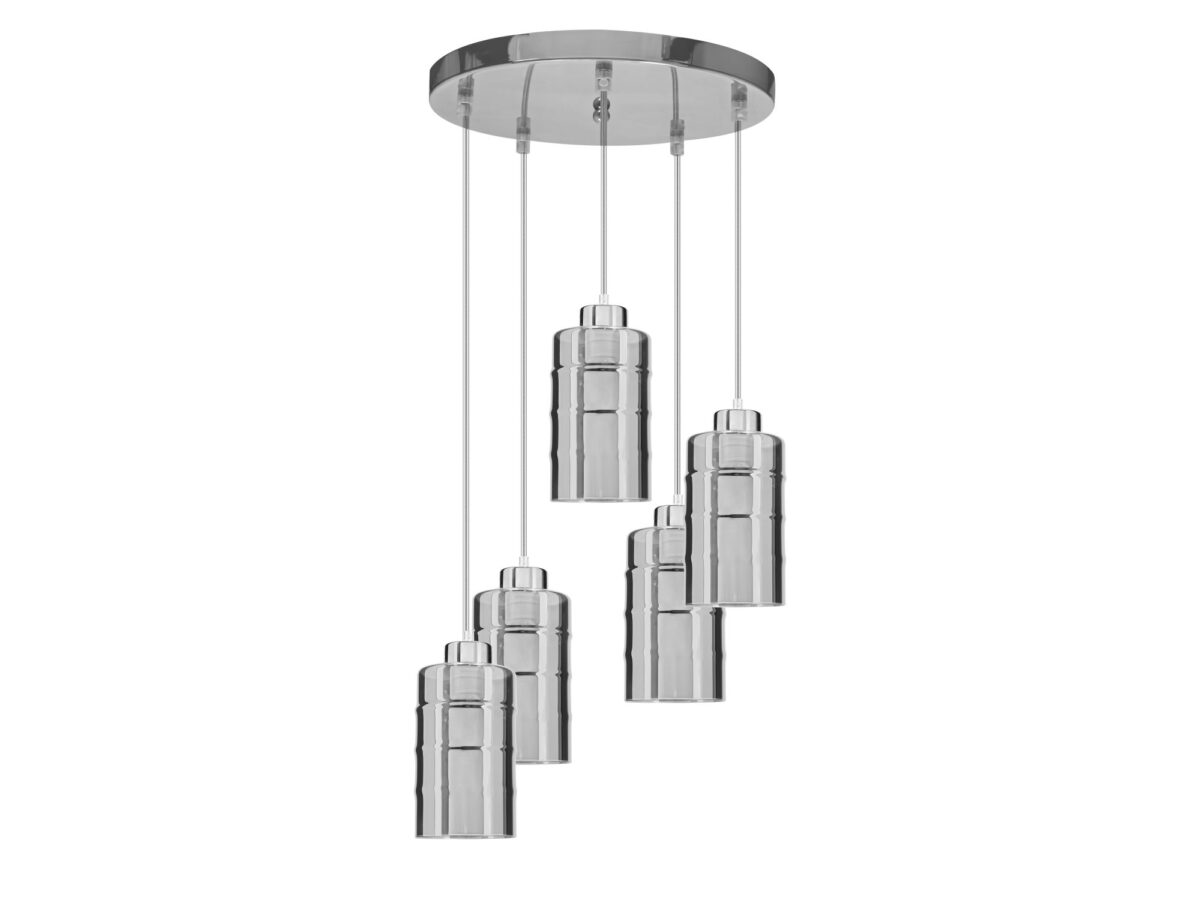 Lampa wisząca Emetio 5 kloszy szklanych, chrom