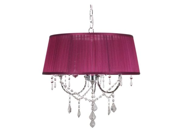 Lampa wisząca Emevora z amarantowym abażurem i kryształkowymi zawieszkami