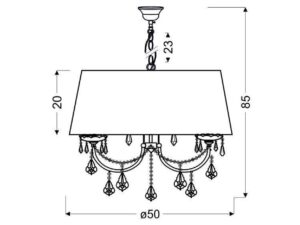 Miniaturka 1 - Rysunek wymiarowy lampy wiszącej Emevora ze średnicą 50 cm i wysokością 85 cm