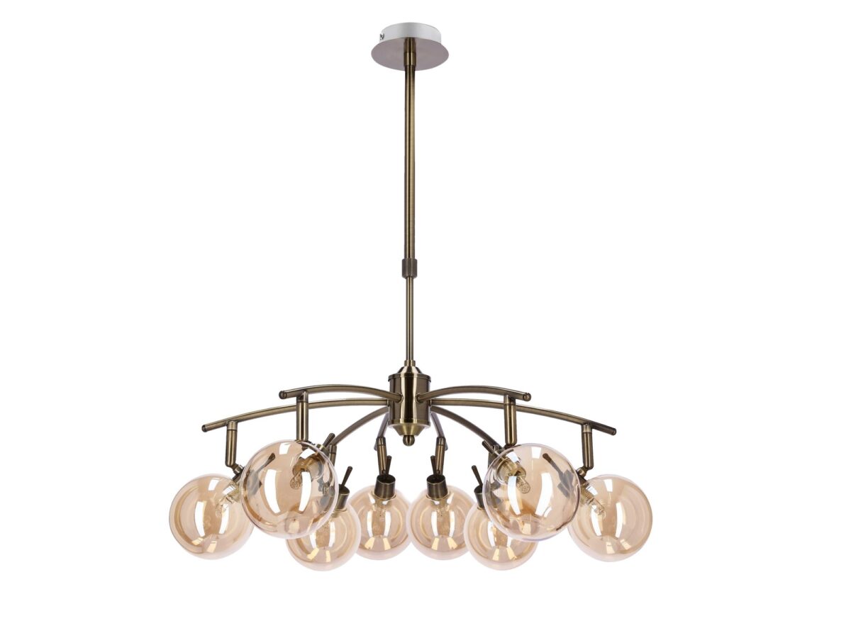 Lampa wisząca Emosira patyna 8 bursztynowych kul G9 74 cm