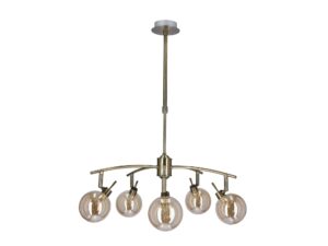 Miniaturka 2 - Lampa wisząca Emosira z pięcioma szklanymi kulami w bursztynowym odcieniu.