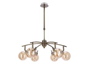 Miniaturka 2 - Lampa wisząca Emosira z sześcioma bursztynowymi kulami i patynowym stelażem.