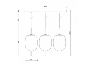 Miniaturka 3 - Rysunek wymiarowy lampy wiszącej EPLI MINI 3L białej