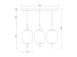Miniaturka 2 - Rysunek wymiarowy lampy wiszącej EPLI MINI 3L czarnej